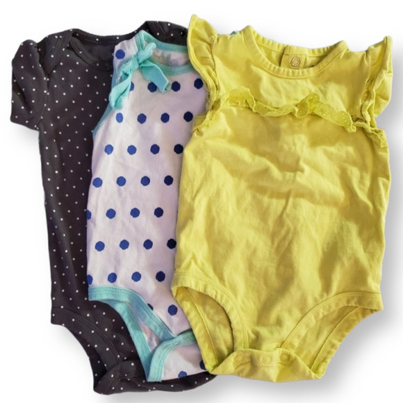 Onesie Bundle 9 month Yellow Blue Gray - Picture 1 of 5